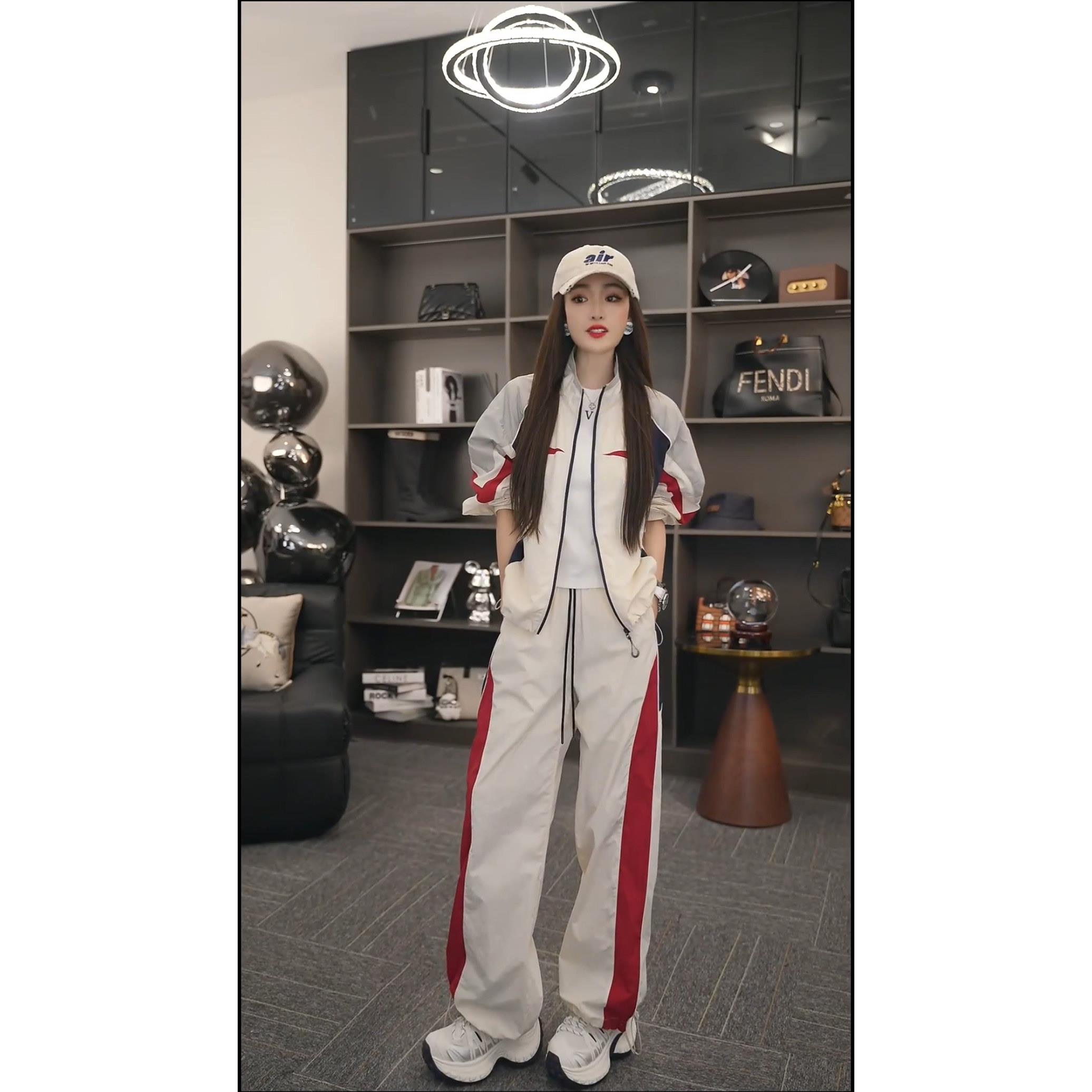 休闲运动套装女2026春夏新品韩版时尚显瘦撞色防晒外套长裤两件套