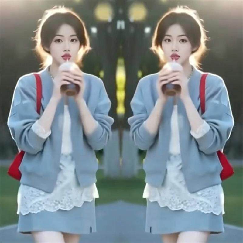 2026秋季网红新品时尚三件套裙女韩系减龄显瘦外套蕾丝小衫半身裙