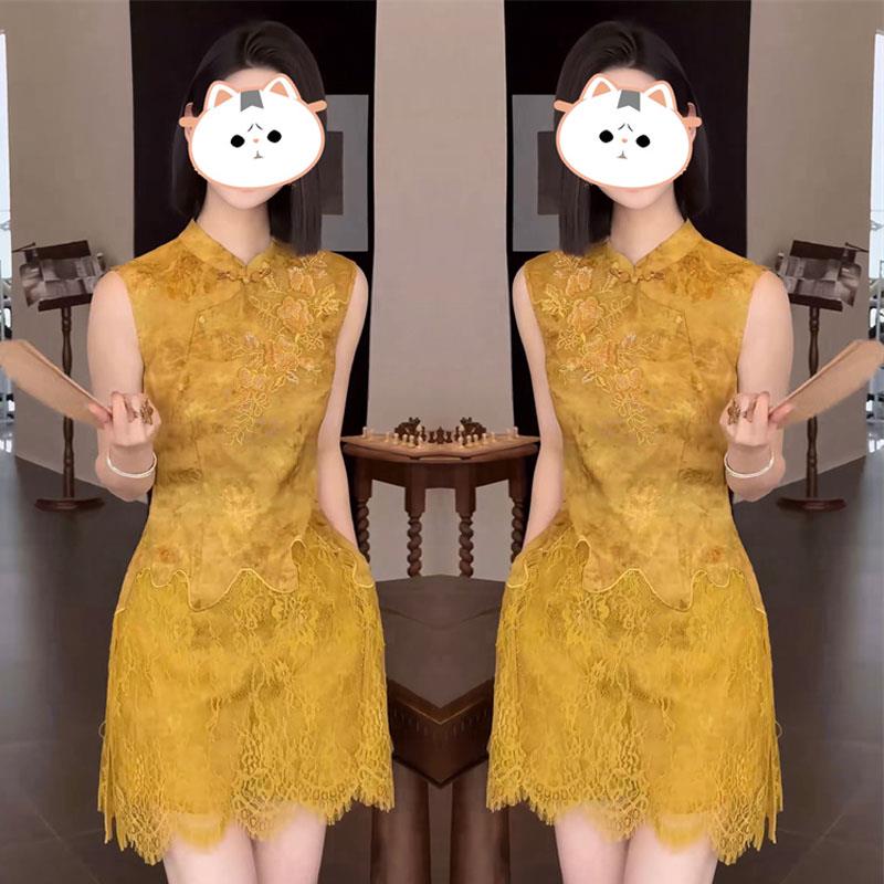 新中式轻熟温婉蕾丝拼接设计2026夏季新品气质女无袖上衣搭配短裤