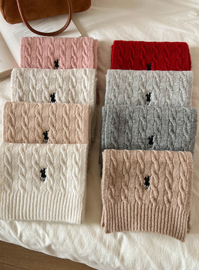 2025新款韩版秋冬季刺绣马围巾男女麻花羊毛针织加厚保暖情侣围脖