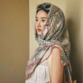 高端粉白两马马织情大方巾春夏季 女气质围巾出游拍照外搭空调披肩