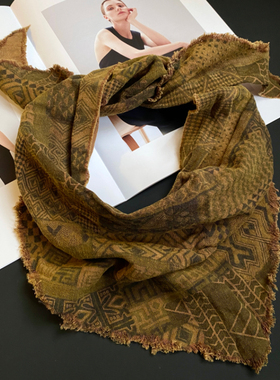 棉麻复古做旧毛边三角巾围巾女波西米亚包头巾叠穿腰带拍照领巾男