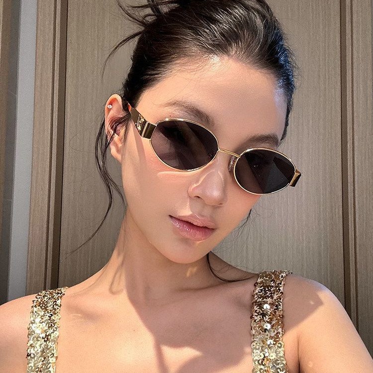 凯旋门复古老钱风椭圆形金属框太阳眼镜男女防晒偏光墨镜防紫外线