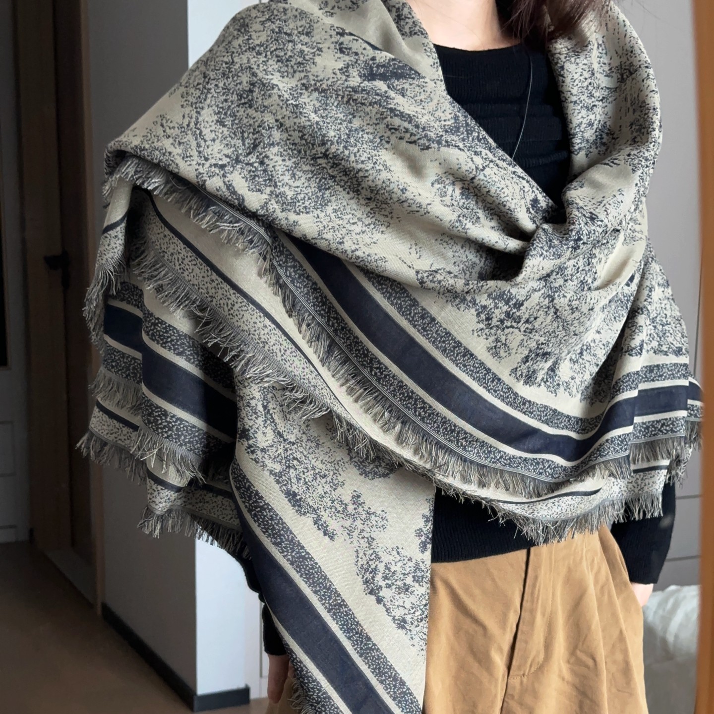 高品质丛林动物贵妇围巾双面双色百搭大方巾披肩秋冬女两用高级感