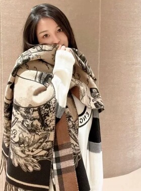 经典欧美风加厚格子战马双面仿羊绒围巾女冬季流苏保暖大披肩围脖