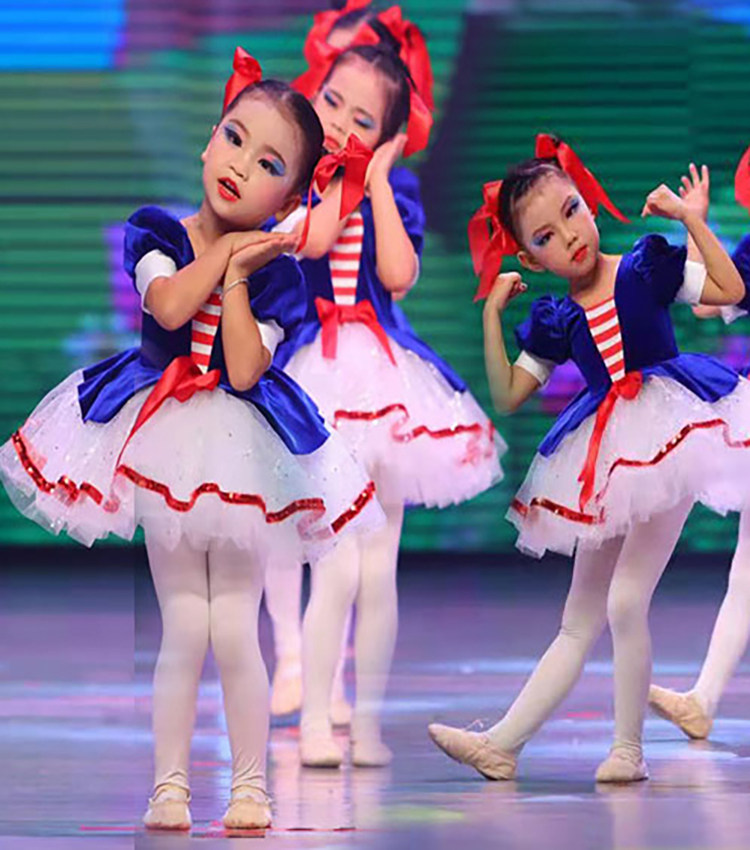 儿童演出服蓬蓬裙幼儿园蝴蝶结可爱娃娃公主裙女童爵士舞蹈蓝纱裙
