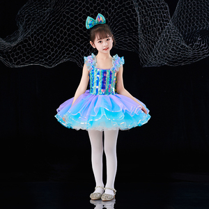 新款儿童舞蹈服表演服幼儿园可爱蓬蓬裙演出服女童亮片纱裙公主裙