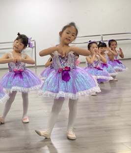 儿童演出服幼儿紫色公主纱裙女童现代舞亮片蓬蓬裙女孩走秀主持服