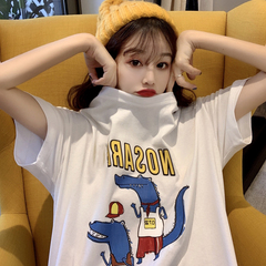 Real shot short sleeve t-shirt female student summer cartoon dinosaur super hot printing loose size hip hop trend