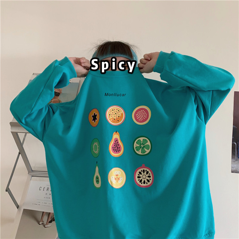 Real shot of spring Korean new loose style printing, ancient style, hoodless fashion, versatile long sleeve sweater