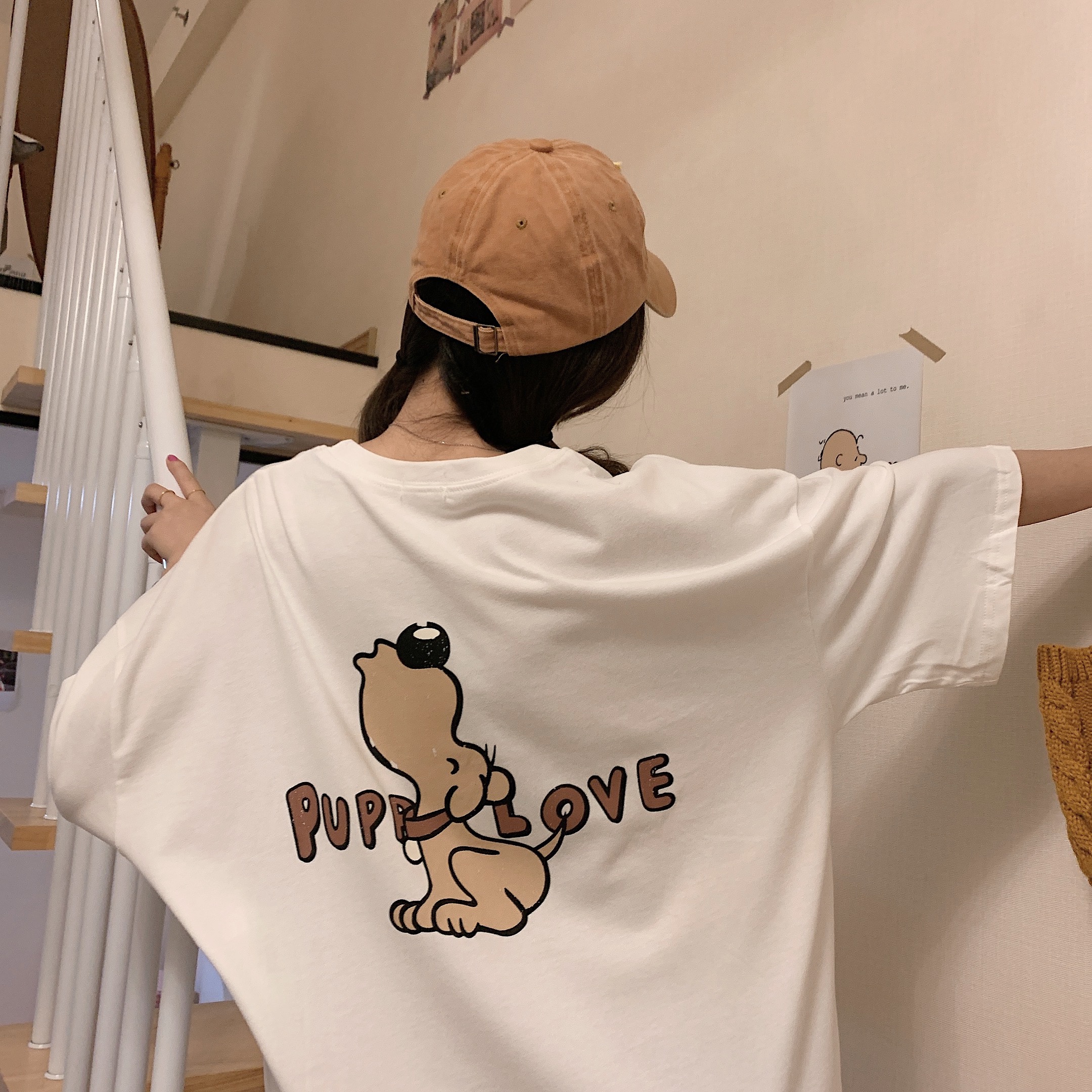 Real shot strange taste girl print t-shirt female loose size short sleeve female ins Korean fashion brand student Hong Kong Style boudoir