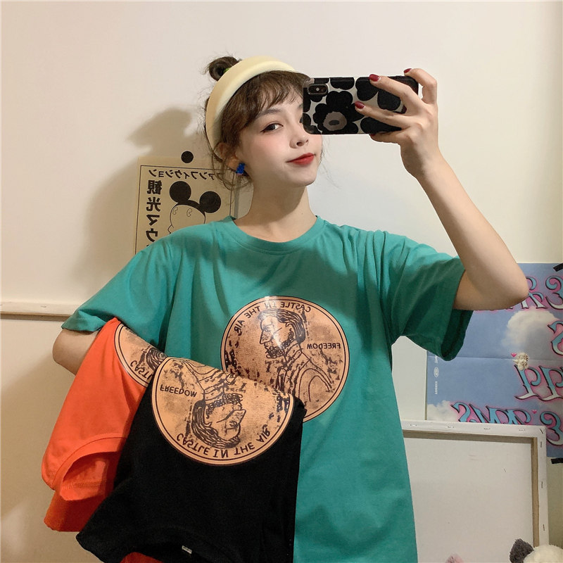 Cotton short sleeve T-shirt women's base shirt summer new round neck loose size, versatile Hong Kong Style slim top