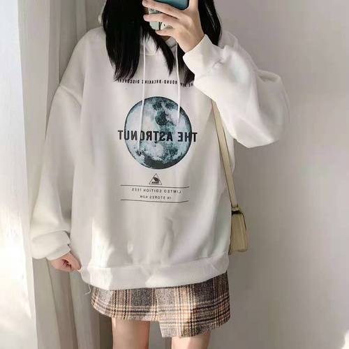 Plush hooded sweater women's spring and autumn Korean version loose lazy large size net infrared cover Harajuku tide students