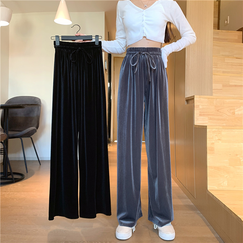 Women's spring and autumn high waist straight tube velvet trousers loose and drooping casual floor mopping flannel pants