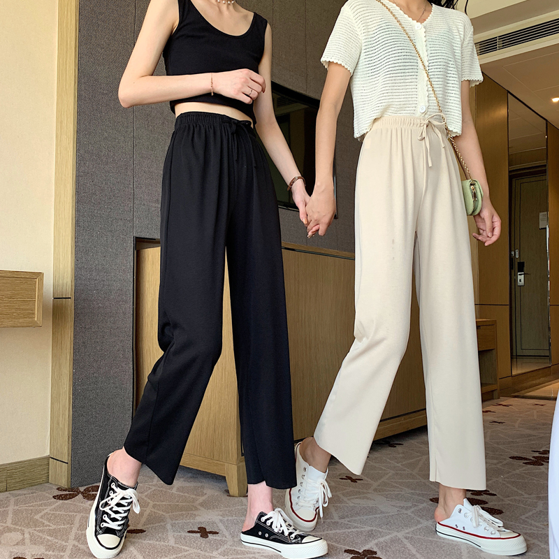 Real shot casual Capris women's thin Korean fashion students high waist students thin versatile wide leg Capris summer