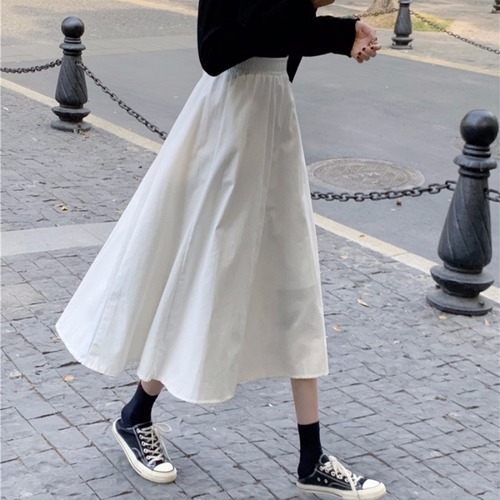 Female student's umbrella skirt Korean version loose medium length high waist slim slim big swing temperament versatile A-line skirt summer