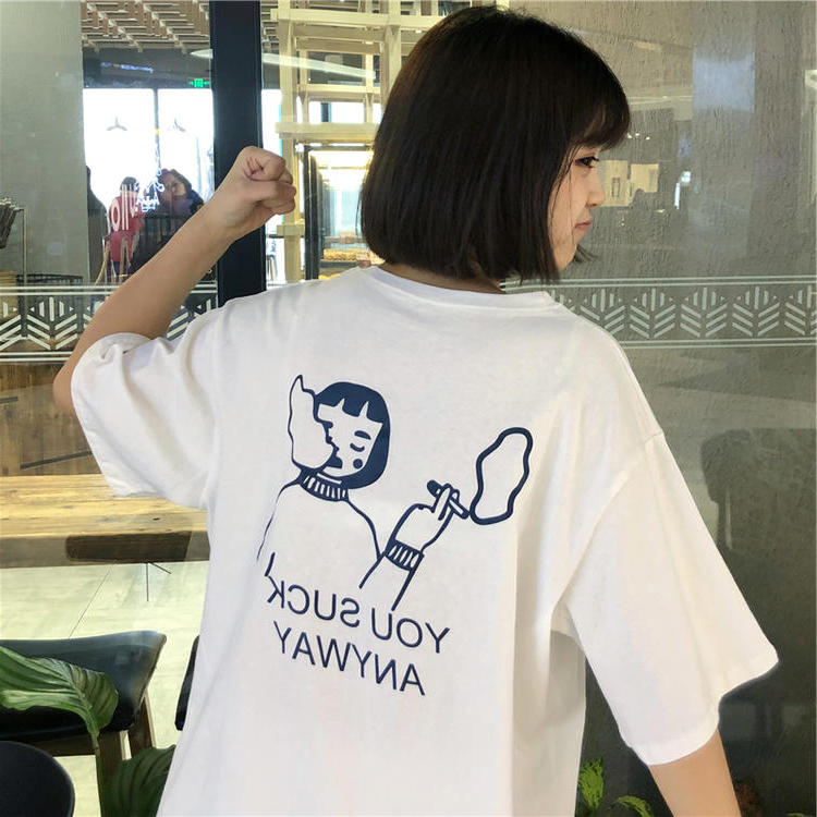 Milk silk screen red short sleeve T-shirt fashion girl Hong Kong style retro loose fit student Mori Harajuku large size top