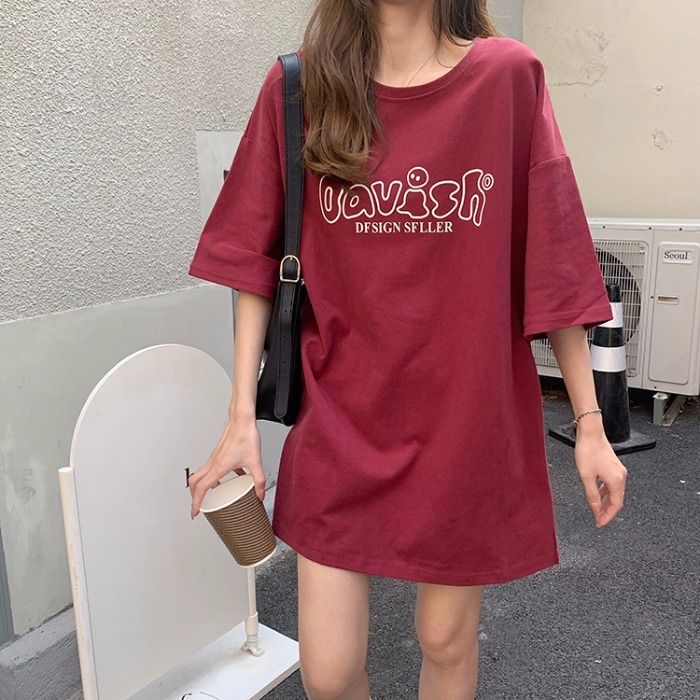 Milk silk short sleeve female Korean fashion student loose size medium length lower garments disappear summer top