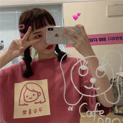 Real shot foreign style short sleeve T-shirt girls' summer Korean loose size retro Hong Kong chic T-shirt