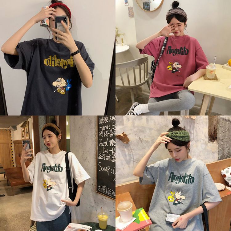 Milk silk super fire short sleeve T-shirt women's loose Korean version large size Harajuku style strange taste girl's top