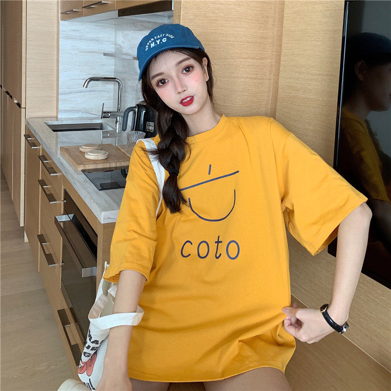 Short sleeve T-shirt women's super hot summer new Korean fashion versatile medium long print loose large student top