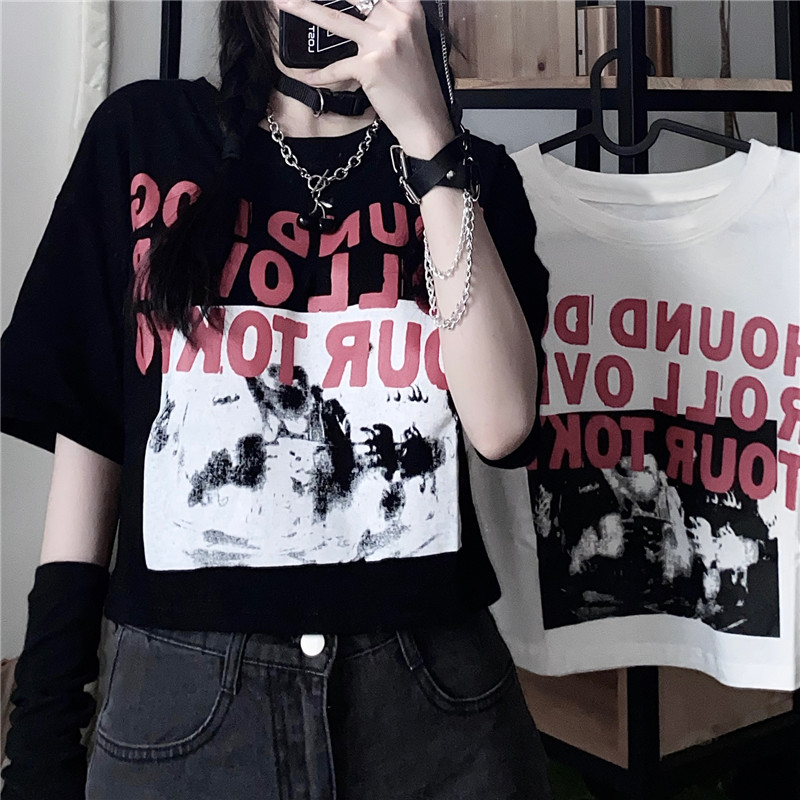 Short sleeve t-shirt female short student new summer Korean fashion student high waist open navel loose top summer