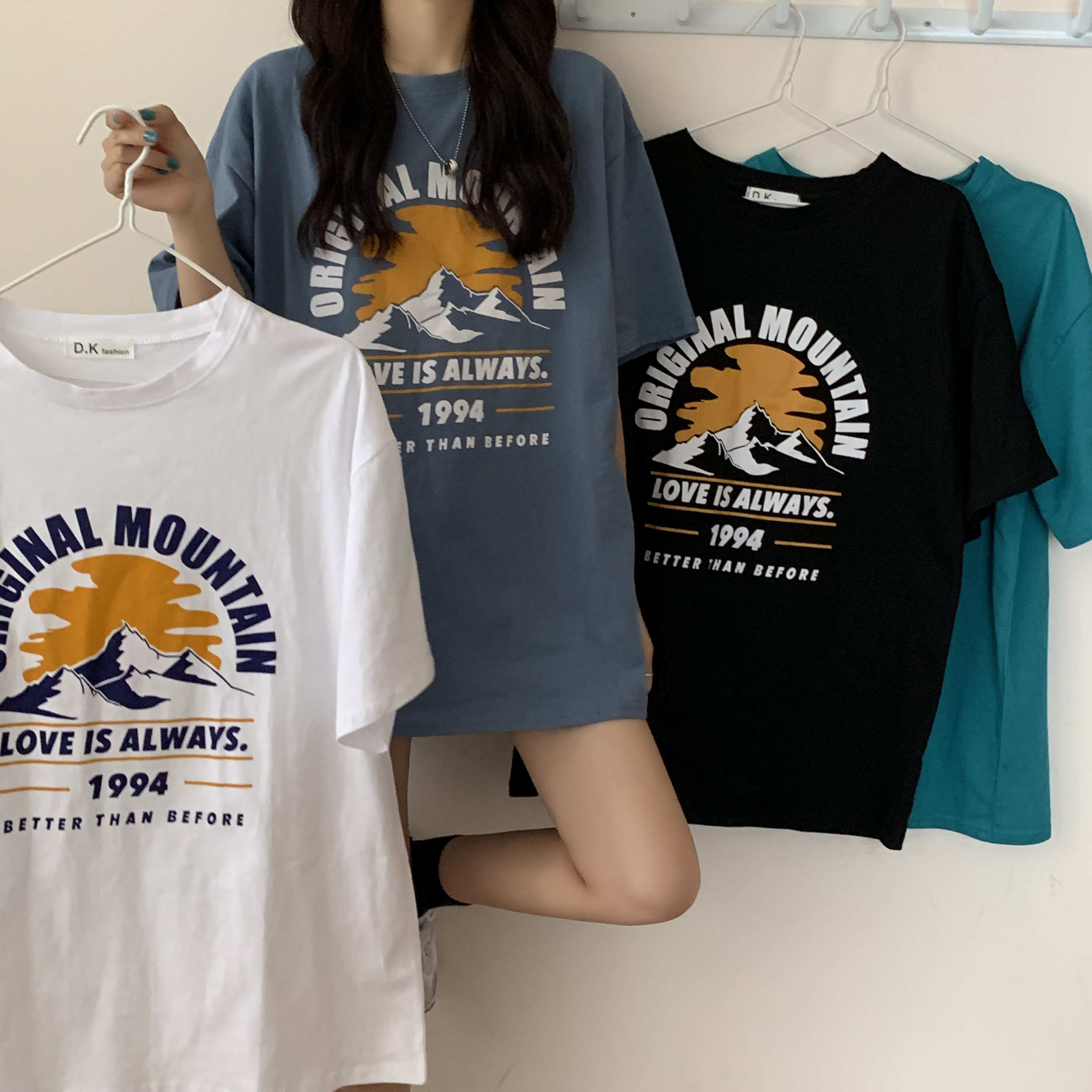 Cotton short sleeve t-shirt female spring and summer Korean version of Harajuku style student super hot versatile loose large medium and long Fashion Top