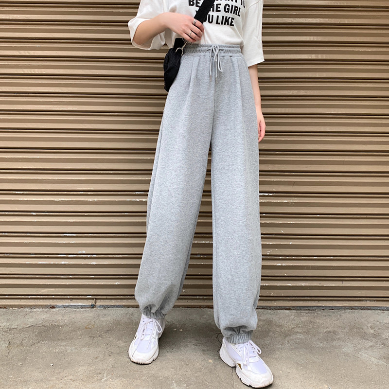 Real shot legged Harem Pants women's quarter pants high waist Korean fashion student loose wide leg versatile sports casual pants