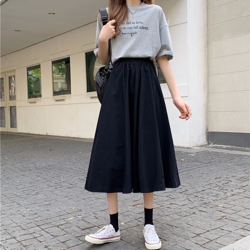 Female student's umbrella skirt Korean version loose medium length high waist slim slim big swing temperament versatile A-line skirt summer