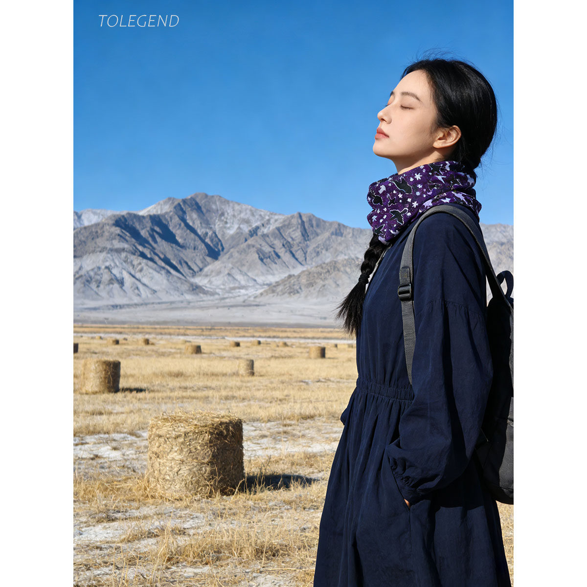 原创民族风深邃紫色飞鸟丝棉方巾旅行头巾复古度假风女春夏围巾