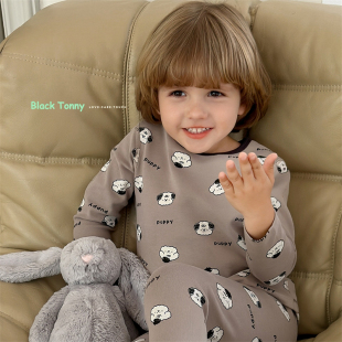 加厚儿童家居服 秋衣秋裤 小黑托尼昵2024秋冬新款 男童舒绒内衣套装