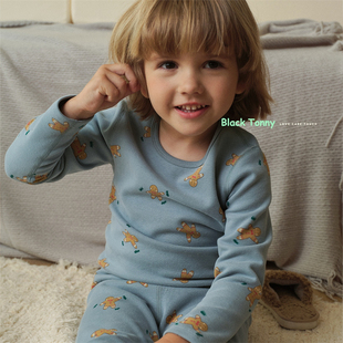 小黑托昵尼男童保暖内衣儿童双层加厚热力棉秋衣秋裤棉毛衫套装