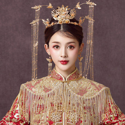 秀禾服头饰新娘结婚2024新款中式大气秀禾发饰凤冠金色简单简约女