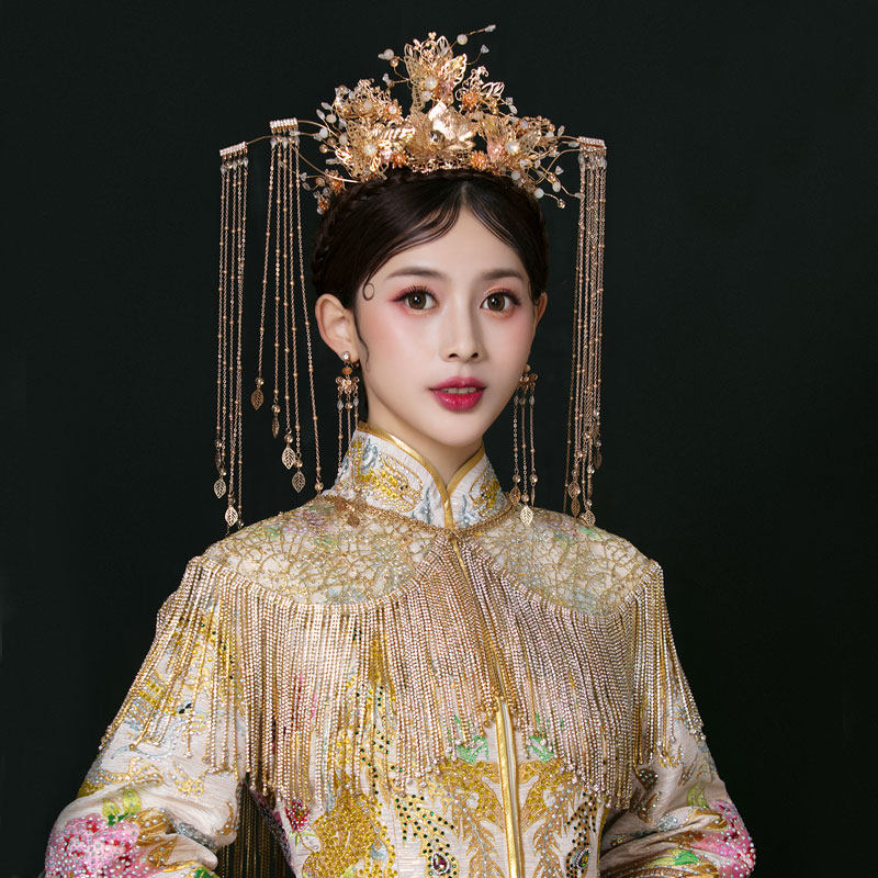 新娘结婚秀禾服短发头饰秀禾发饰流苏步摇古风大气凤冠古装头饰品