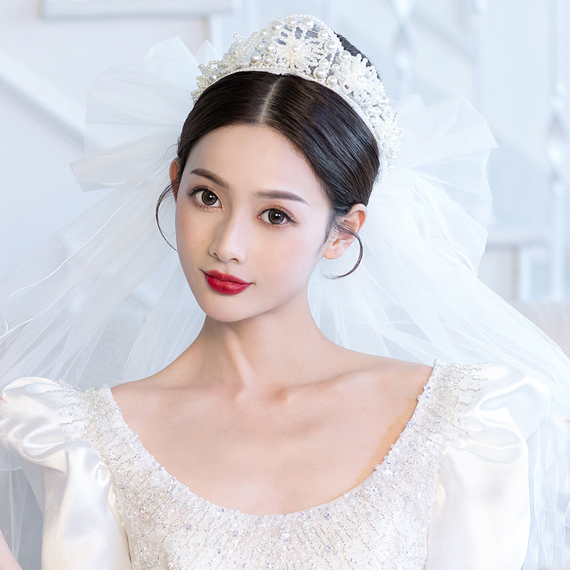 头纱新娘主婚纱结婚高级婚礼白纱蓬蓬公主发箍超仙2024新款短款女