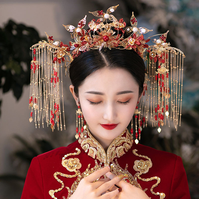 秀禾新娘头饰2021新款中式大气秀禾服凤冠结婚古装婚礼步摇发饰女