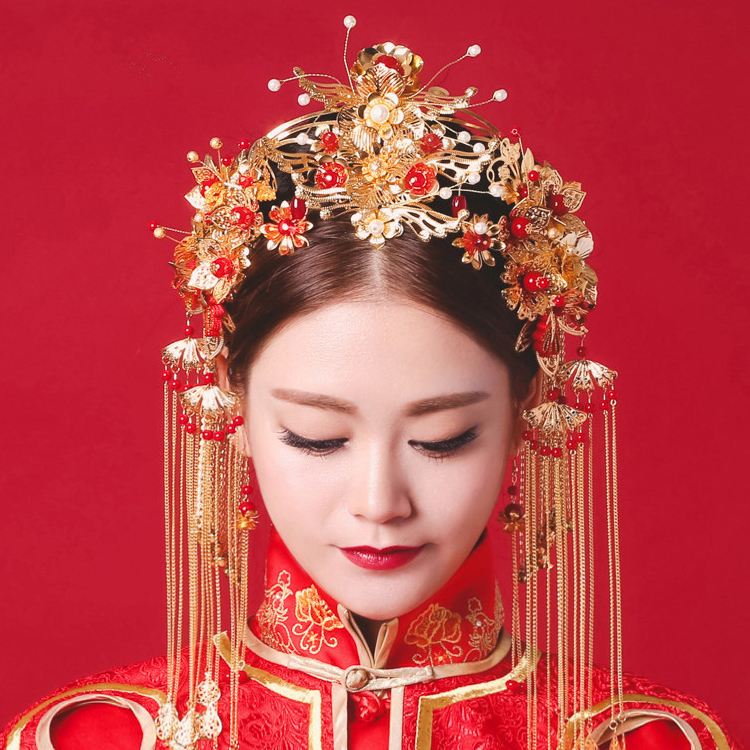 秀禾头饰新娘中式婚礼简约流苏步摇古装秀禾服饰品古风结婚套装女|ruв категории Украшения,ювелирные изделия, шпилька - от Buy2taobao.com для оказания профессиональной услуги покупки агента Taobao