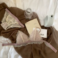 Кружевной бюстгальтер без косточек, комплект, тонкое нижнее белье, французский стиль, легкий роскошный стиль