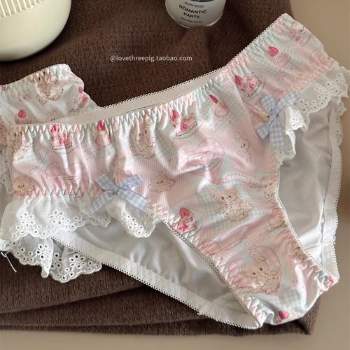 卡通可爱日系可爱卡通舒适少女感牛奶丝蝴蝶结低腰三角内裤