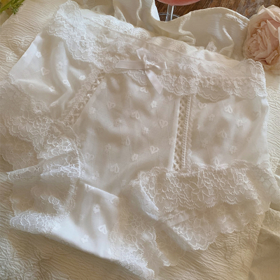 “少女诗集”日系爱心浪漫蕾丝网纱少女夏日中腰三角内裤弹力舒适