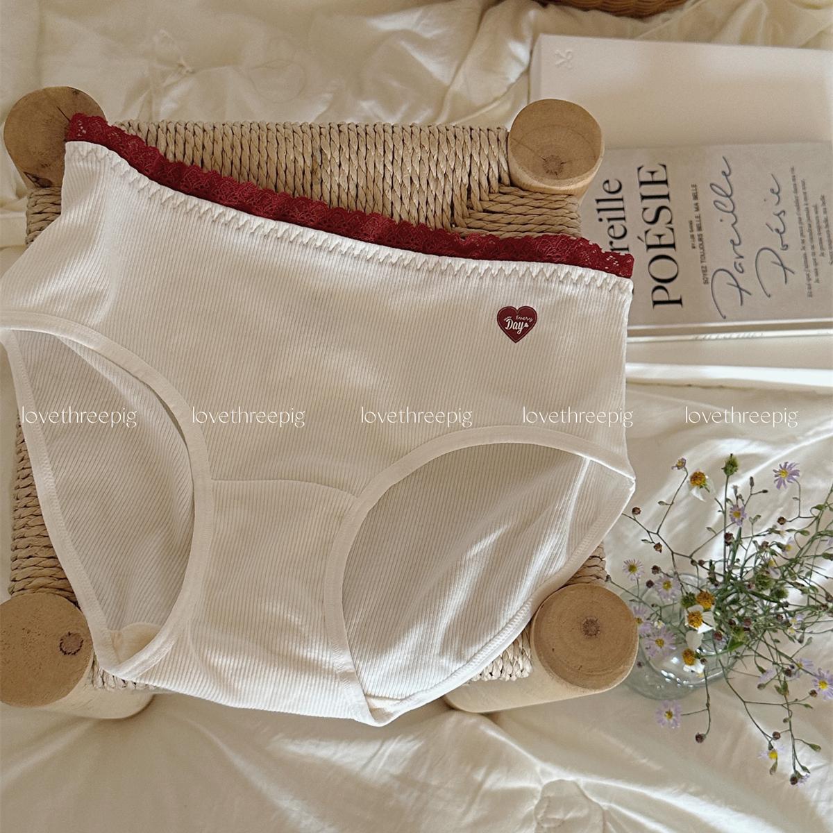 “桃子味落日”简约韩系纯色蕾丝花边少女感棉质舒适低腰三角内裤