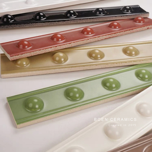 法式卫生间圆球腰线压条绿色复古瓷砖厨房浴室转角红色腰带墙面砖