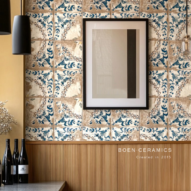 西班牙做旧全瓷蓝色花砖阳台地砖