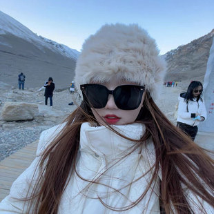 西藏拉萨雪山长白山旅游毛绒帽子2024冬季保暖针织兔毛毛线帽穿搭