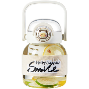 捷安玺大肚玻璃杯女生高颜值大容量胖胖果茶杯2025新款便携吸管杯