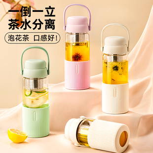 捷安玺玻璃杯高颜值水杯子女2025新款 办公室花茶泡茶杯茶水分离杯