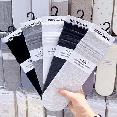 HOUV木耳边堆堆袜子女秋冬中筒袜