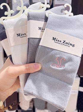 3双包邮Miss Zuing灰色复古袜子女刺绣蝴蝶结芭蕾风中筒袜秋冬款