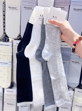 3双包邮XJJ蕾丝花边及膝袜子女春夏季网眼透气中筒袜无骨加长女袜