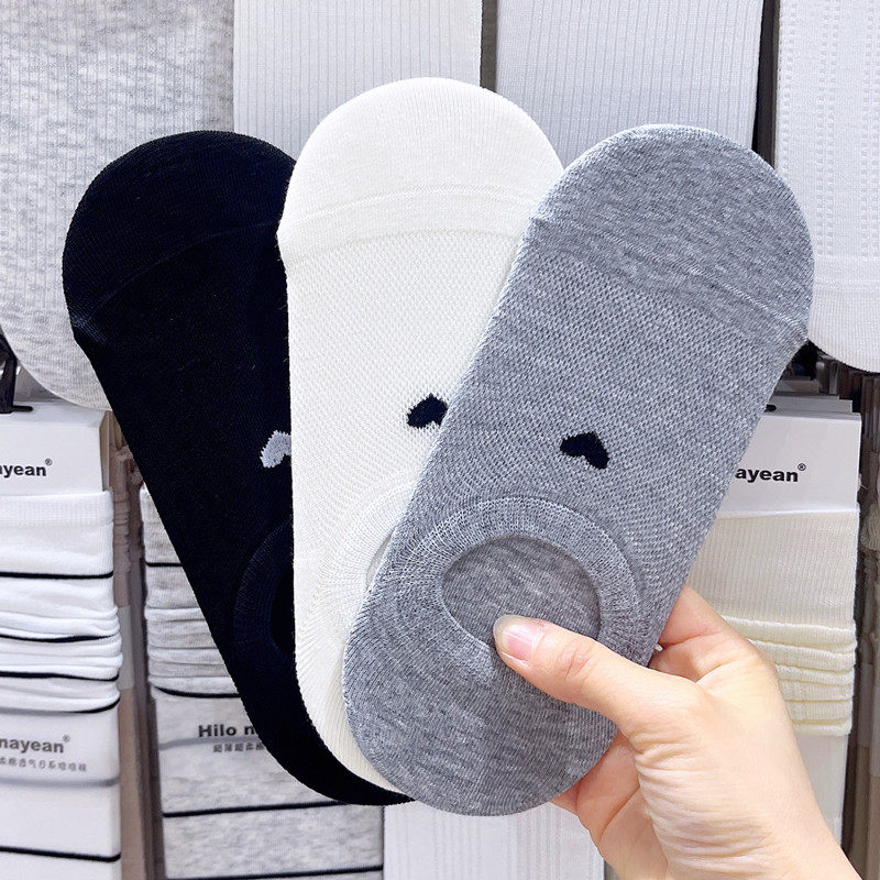 3双包邮心形浅口隐形袜女夏季纯棉网眼防掉跟船袜爱心短筒袜子女